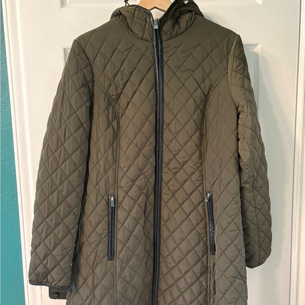 Jones New York Quilted Khaki Puffer Jacket